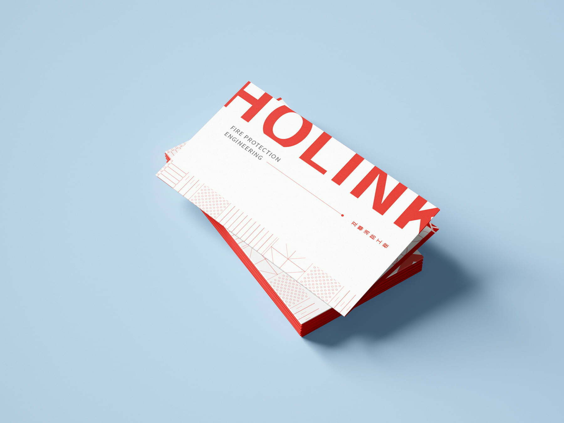 互聯消防工程折頁設計／將英文放大破格於折頁的右方，展現大氣與設計感